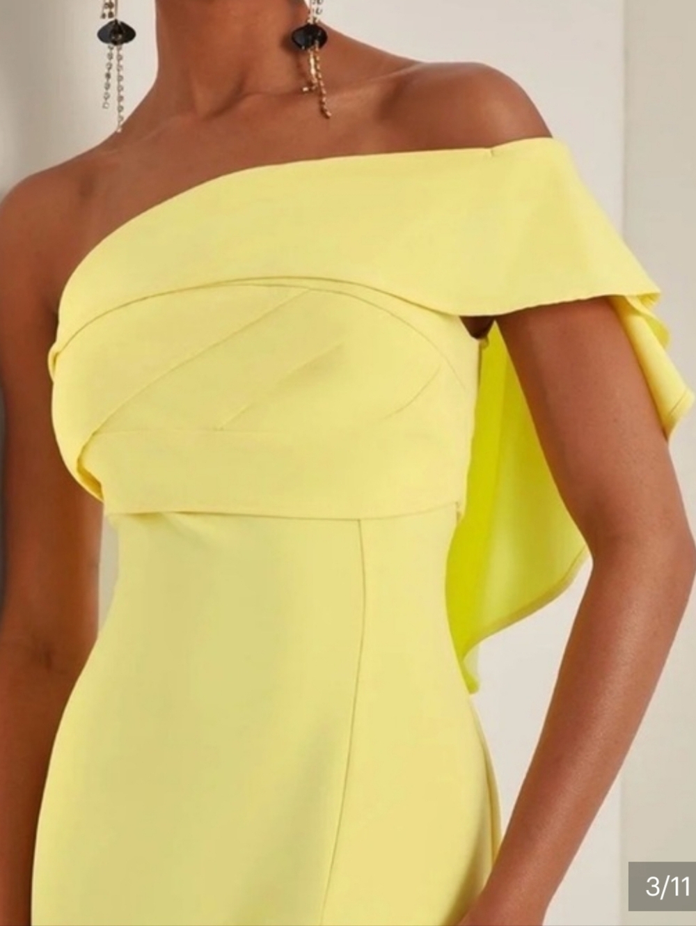 Fehaute One-Shoulder Yellow Ruffle Gown - Picture 3 of 6